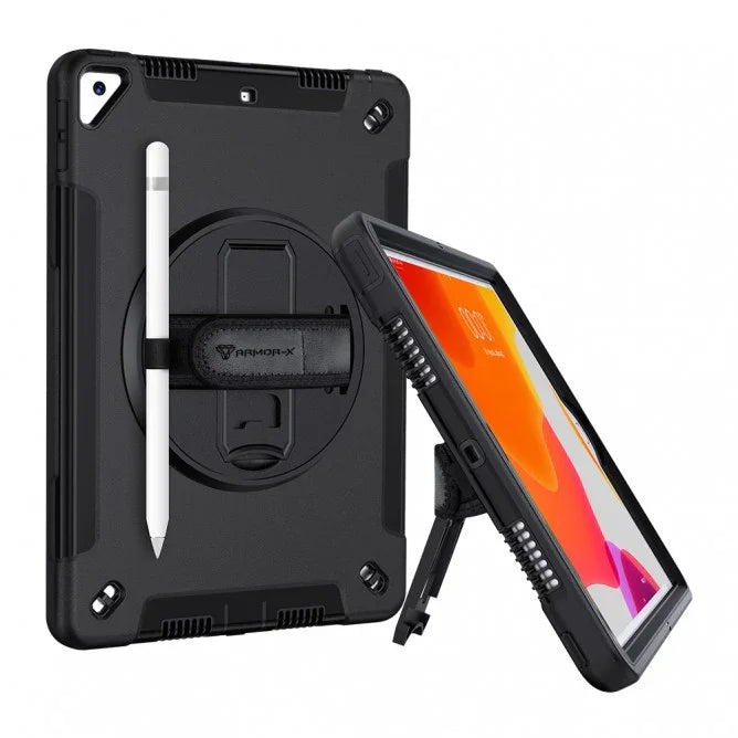 Armor-X Exn Case For iPad 8Th Gen 10.2 (2020 & 2019) Ultimate 3 Layers Shockproof Rugged Case With Hand Strap & Kick Stand- Black - Tashqila Armor-X Exn Case For iPad 8Th Gen 10.2 (2020 & 2019) Ultimate 3 Layers Shockproof Rugged Case With Hand Strap & Kick Stand- Black - Tashqila
